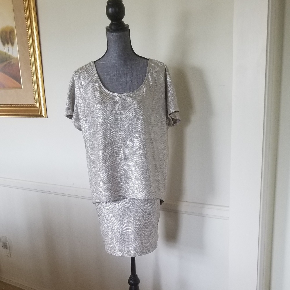 Suit BCBG Generation Silver Top/Skirt Small